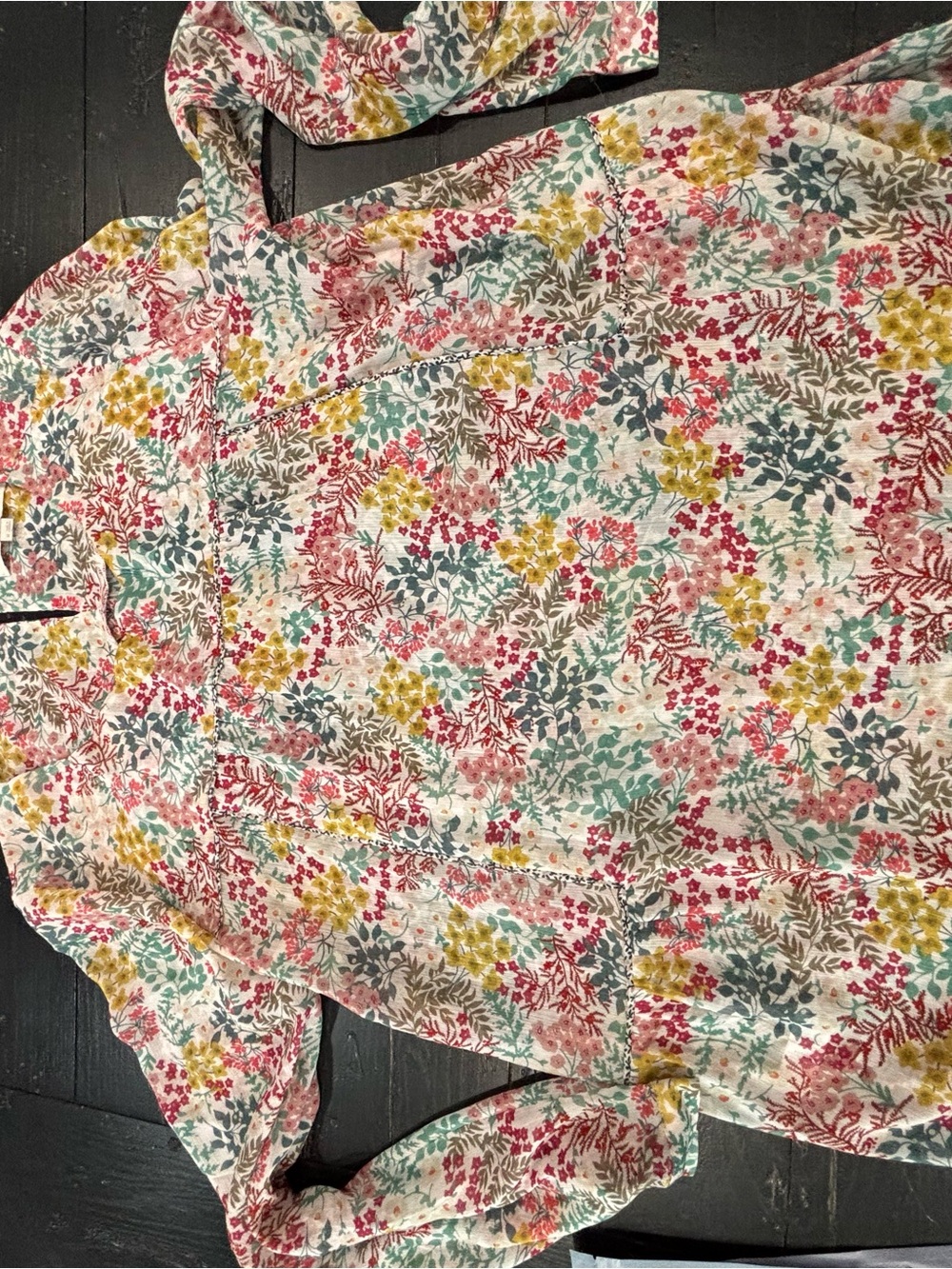 LOFT Floral Print Blouse in Pink, Yellow, Teal